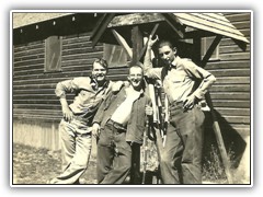 Norman Leubbert (in middle) and friends. CCC Camp 531 Pritchard, Idaho