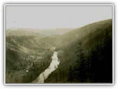 Camp area at lower left. Looking down on the North fork of the Couer d'Alene River