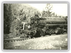 Close up of engine on Northern Pacific line near Mullan. Note the size of engine for hauling freight thru mountains